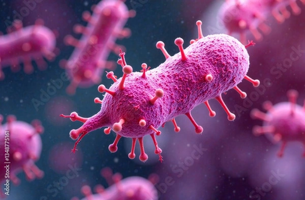 Fototapeta Macro shot of healthy gut bacteria and pathogens, vibrant microbiome background