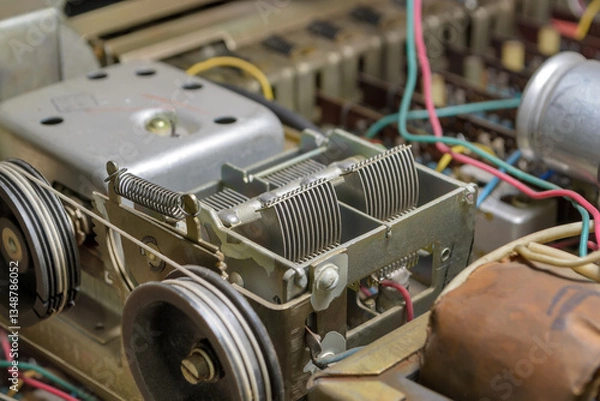 Obraz Old electronic device radio receiver inside