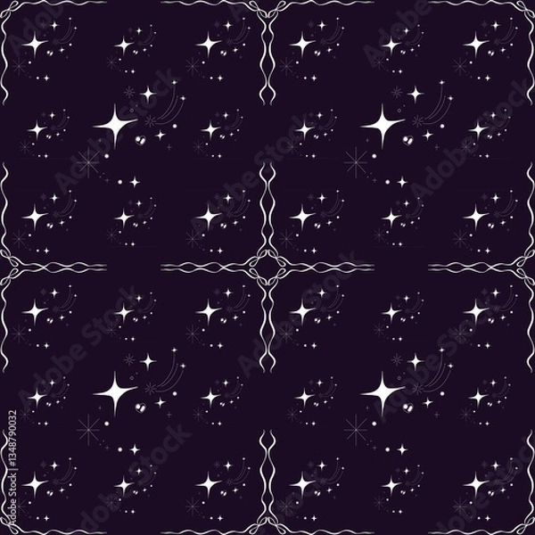 Obraz Celestial Whispers, Seamless Starry Night Pattern