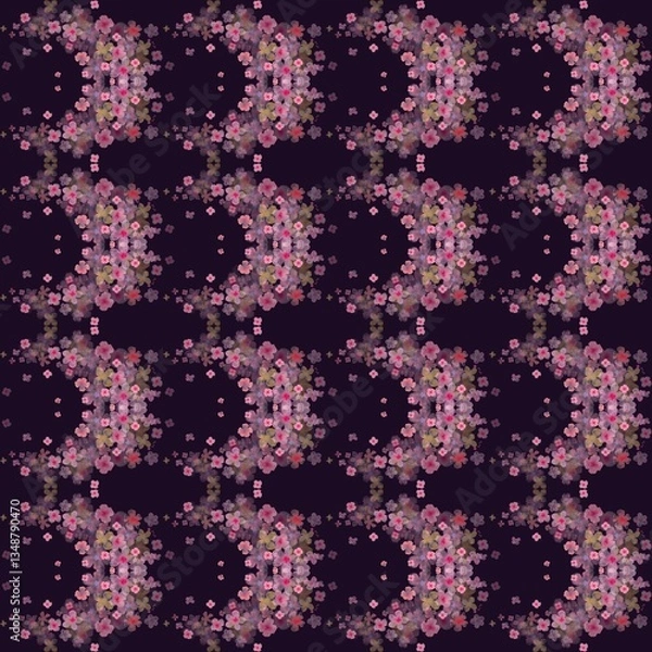 Obraz Seamless Pink Floral Pattern on Dark Background