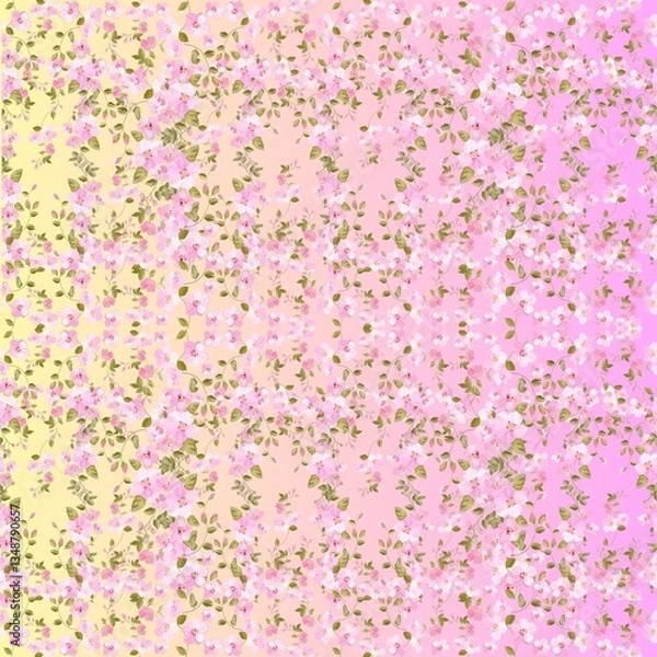 Obraz Seamless Floral Pattern with Pink Flowers on Gradient Pastel Background