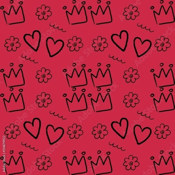 Obraz Royal Hearts Whimsical Crown Pattern