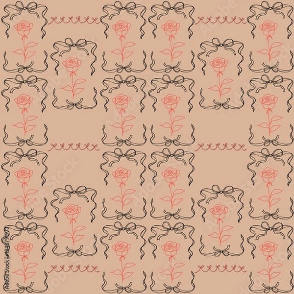 Obraz Rose and Ribbon Delicate Floral Pattern