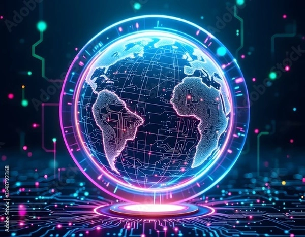 Obraz Global Digital Network: A Futuristic Representation of Interconnectivity