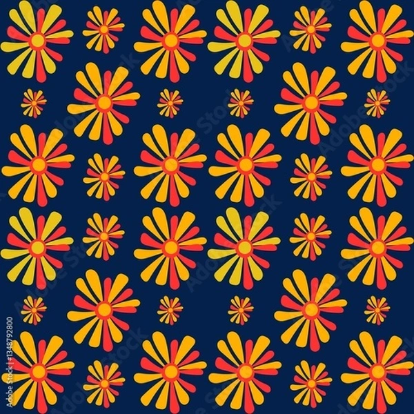 Obraz  Retro Radiance, Groovy Floral Pattern