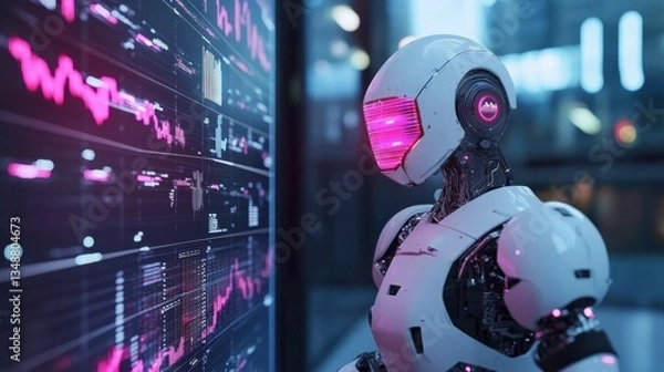 Fototapeta A futuristic crypto trading bot with glowing AI-enhanced analytics capabilities