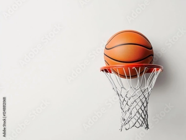 Obraz Basketball in hoop against a plain background.