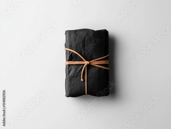 Obraz Elegant gift wrapped in black paper with string.