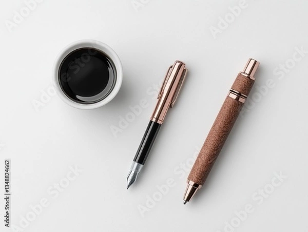 Obraz Elegant pens and ink on a minimalist desk.
