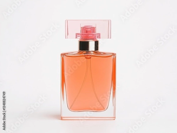 Obraz Elegant perfume bottle with pink cap and liquid.