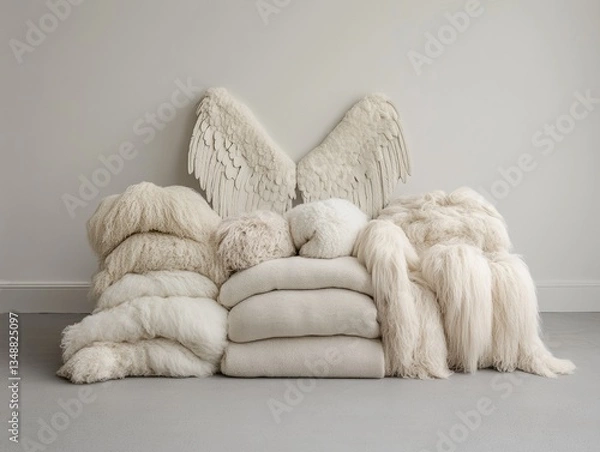 Obraz Elegant white pillows with decorative wings.