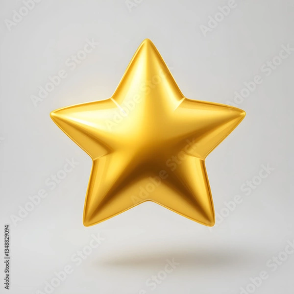 Fototapeta A bright golden five-pointed star emoji with a subtle gradient effect and a polished metallic shine, floating on a white background.