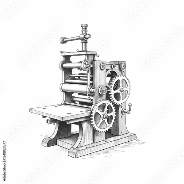 Obraz Ancient Printing Press: A detailed illustration showcasing an antique printing press, a symbol of the genesis of mass communication and literature.
