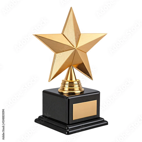 Obraz A golden star trophy atop a black pedestal against a stark black background in a studio setting transparent background