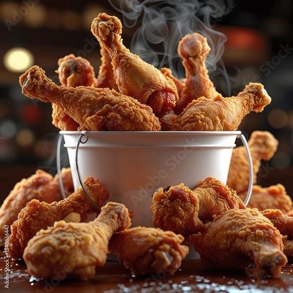 Obraz Crispy fried chicken wings with dipping sauce on a plate