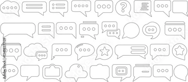 Fototapeta Speech bubble icon set for chat messaging. Minimalist design with text box cloud star shapes. Perfect for communication social media apps. Vector illustration for digital projects