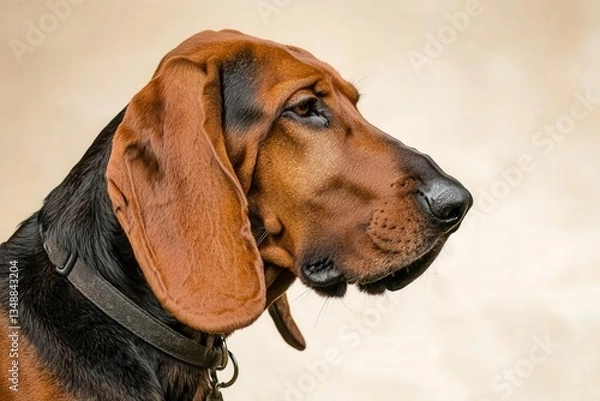 Fototapeta Dog in Profile Focusing on Ground Scent with Intentional Movement