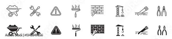 Obraz Build and construction icon set. Editable stroke vector illustration.