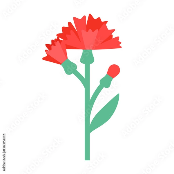 Obraz Elegant Red Carnations with Mint Green Stems Illustration