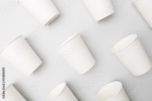 Obraz Blank white paper cups on the gray background