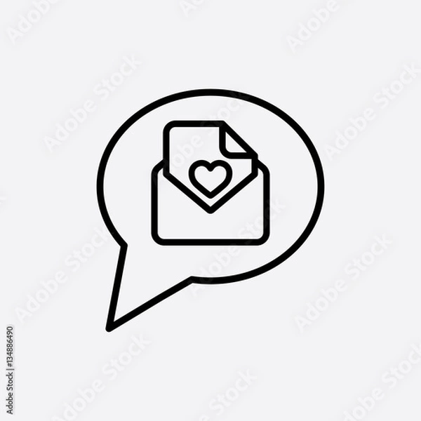 Fototapeta valentine day card notification envelope line icon black on white