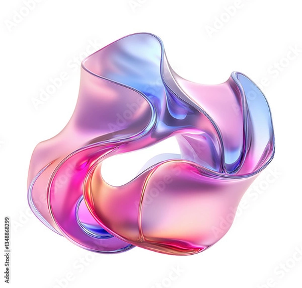 Fototapeta Delicate flowing glass fluid abstract sculpture transparent image, ai generated. Soft pink purple surreal shape isolated cutout 3d render. Organic liquid motion cut out clipart design element png