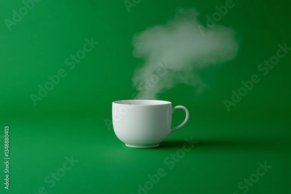 Obraz A white ceramic mug with visible steam against a green background