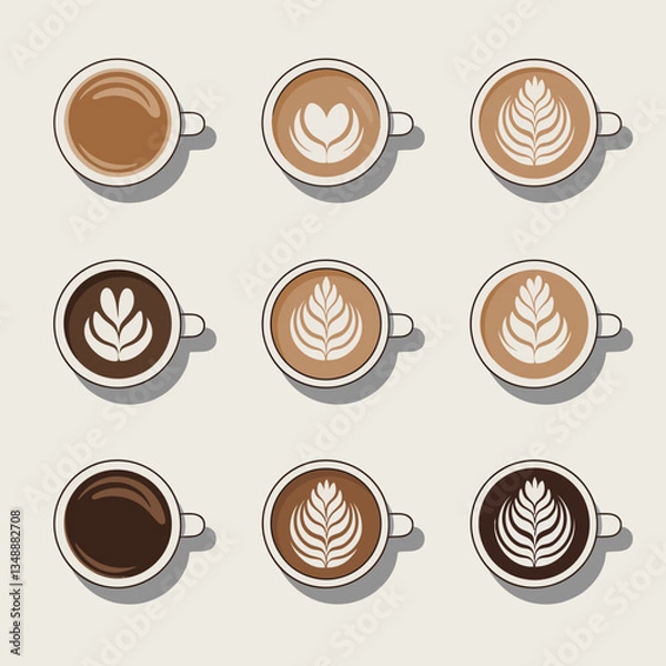 Fototapeta Mixed Coffee Types 3x3 Grid