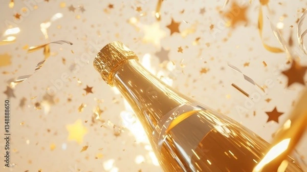 Obraz Golden Celebration Background with Champagne Bottle