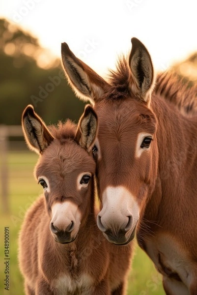 Fototapeta Two donkeys share tender moment, showcasing warmth and affection