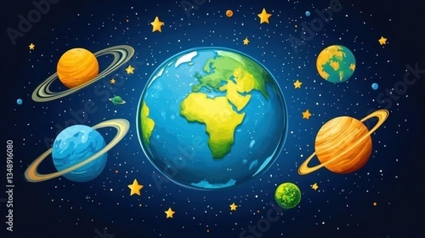 Obraz Earth and planets in outer space with stars.