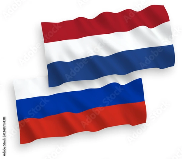 Fototapeta Flags of Netherlands and Russia on a white background