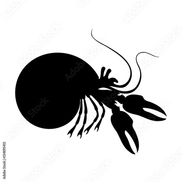 Obraz Silhouettes of hermit crab
, sea animals isolated black and white vector illustration minimal style