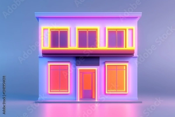 Fototapeta A vibrant, modern building illuminated with neon lights, showcasing a stylish and contemporary architectural design.
