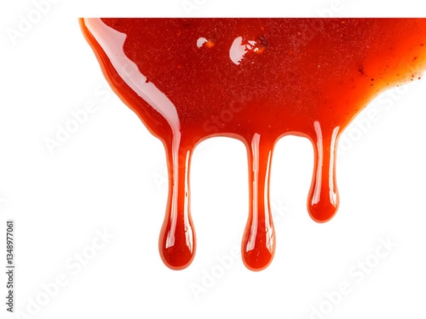 Obraz Dripping red sauce on a white background