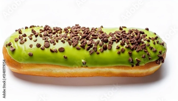 Fototapeta Long John Pistachio Donut with Chocolate Sprinkles on White Background Isolated