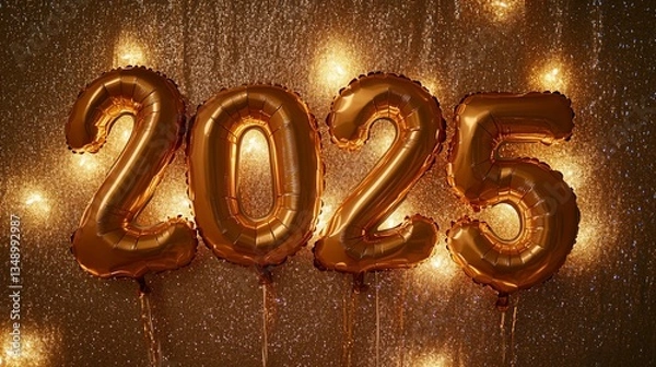 Fototapeta Golden anticipation: 2025 balloons illuminate a shimmering background