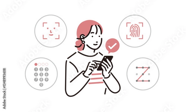 Fototapeta スマホでパスキー認証をする女性