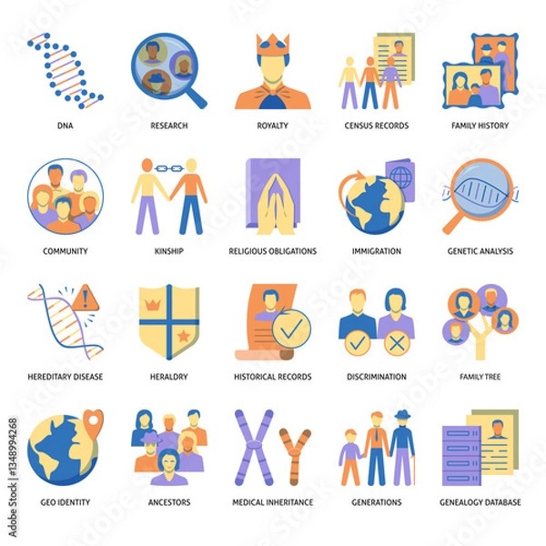 Obraz Family tree and ancestry icon set