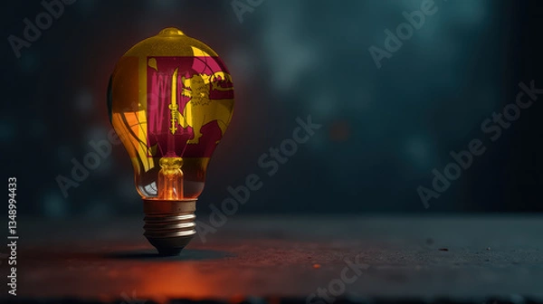 Fototapeta A patriotic concept: A light bulb with the Sri Lanka flag design glowing in the dark, symbolizing ingenuity, technology, and energy independence