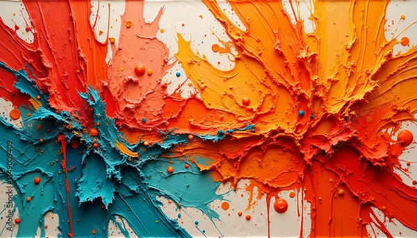 Obraz Abstract brushstroke background in vibrant orange-red and turquoise