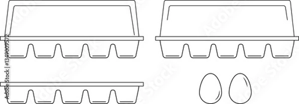 Fototapeta Set of chicken eggs and egg trays. Outline style. Vector illustration with transparent background.	