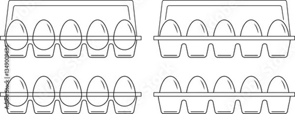 Fototapeta Chicken eggs in egg trays. Outline style. Vector illustration with transparent background.	
