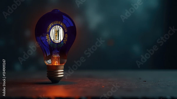 Fototapeta A patriotic concept: A light bulb with the Kentucky flag design glowing in the dark, symbolizing ingenuity, technology, and energy independence