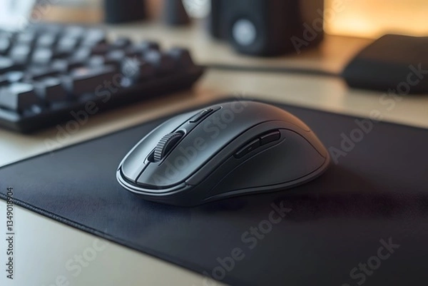 Obraz Wireless computer mouse on a modern workspace setup