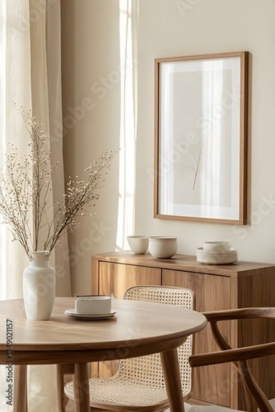Obraz  Interior design of dining room with round table , Generative AI	
