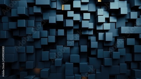Fototapeta A three dimensional wall made of many blue colored cubes