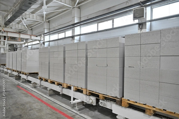 Fototapeta construction, paving stones, building, industry, warehouse, stack, industrial, pallet, concrete, wood, beach, architecture, brick, factory, cargo, heap, material, wooden, block, container, business, d