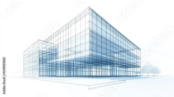 Fototapeta Architectural Drawing of a Modern Building