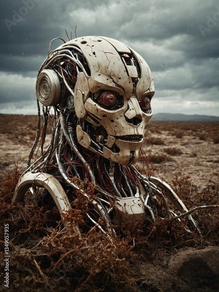 Obraz Robot Head in a Barren Landscape